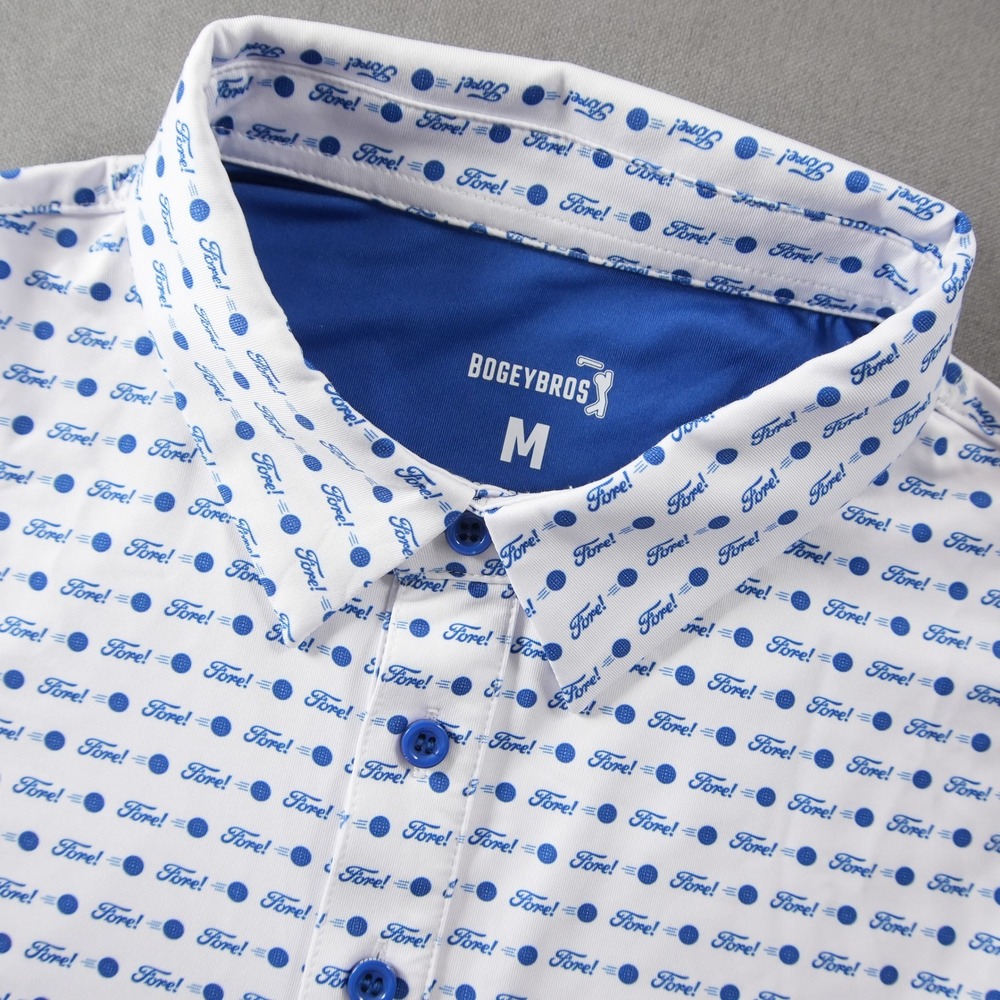 Bogey Bros Fore! Golf Ball Print Performance Lightweight Men Polo Shirt M